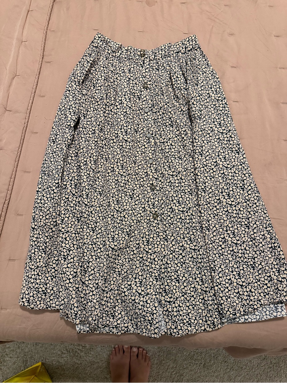 H&M Navy and beige Floral Button-Front Midi Skirt